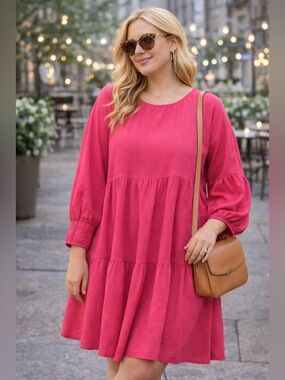 Vibrant Pink Long Sleeve Dress